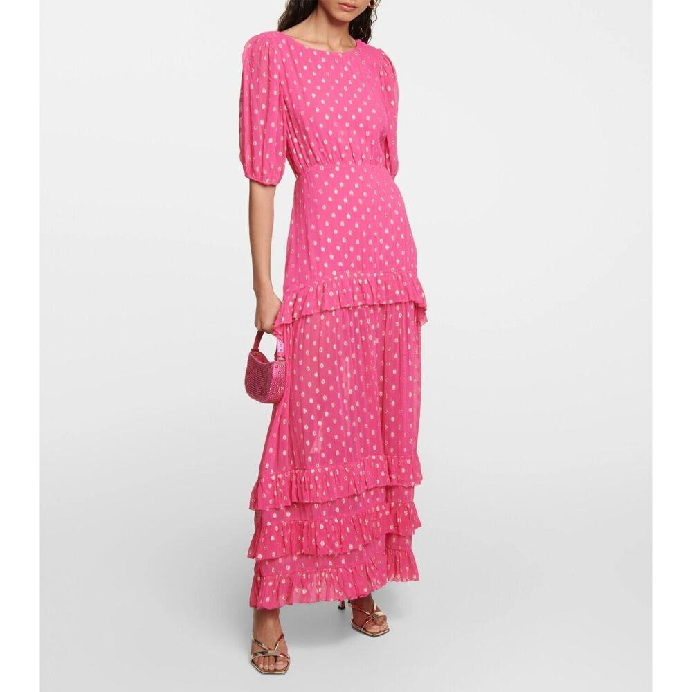 NWT RIXO Shireen Pink Gold Dot Metallic Midi Dress XS